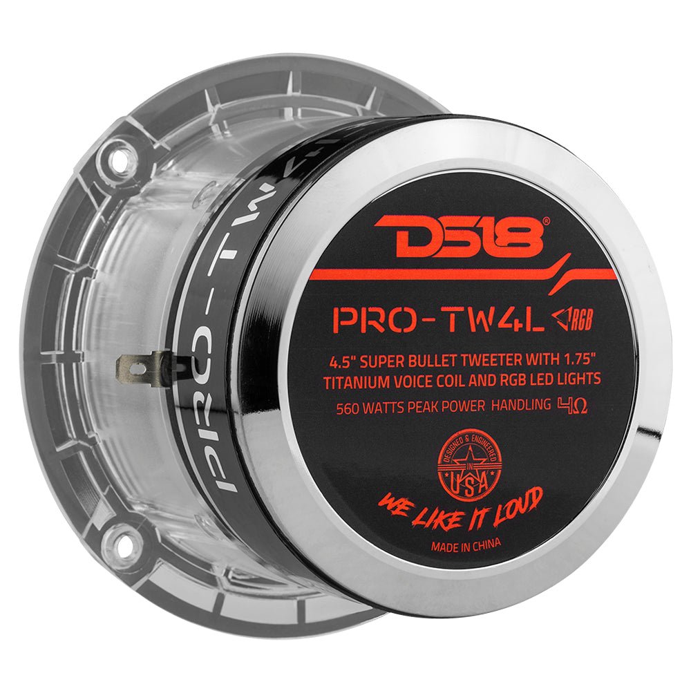 DS18 PRO-TW4L 4.5" Super Bullet Tweeter 280 Watts 1.75" Titanium 4-Ohm Vc with RGB LED Lights