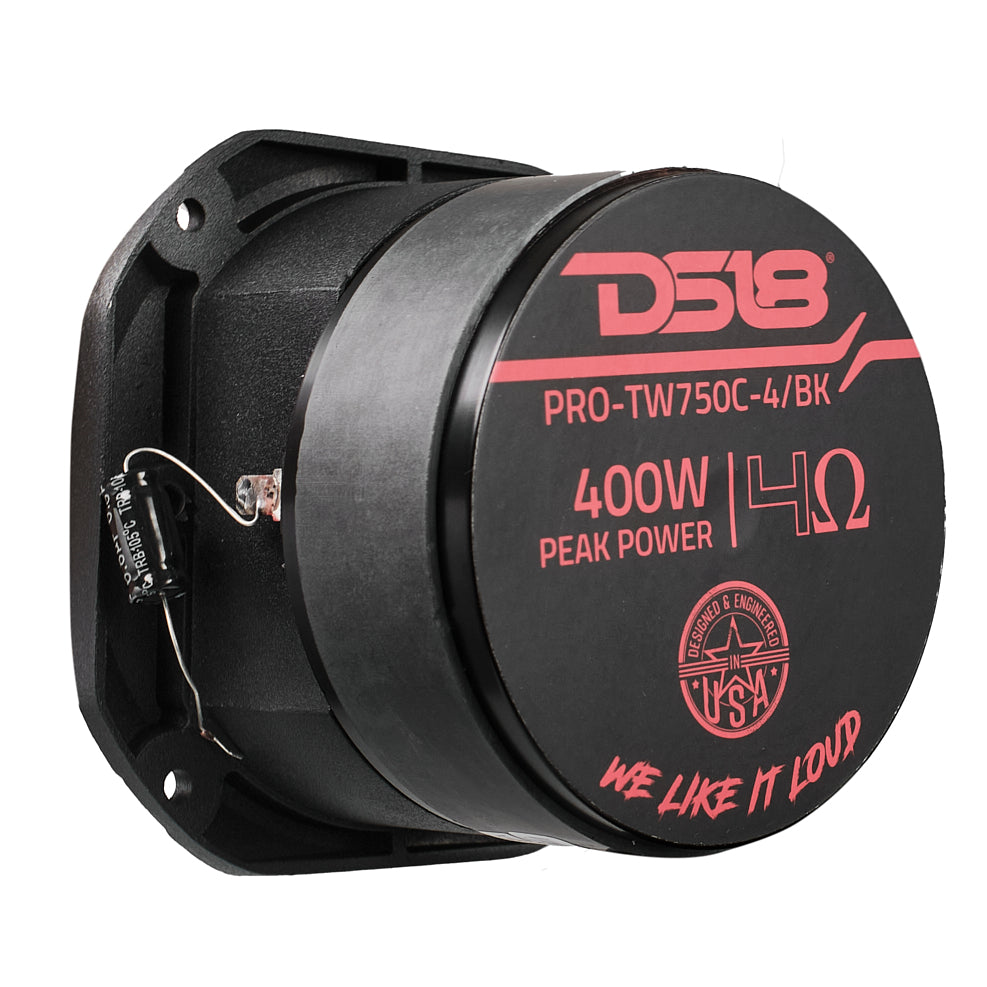 DS18 PRO-TW750C-4/BK 4” Super Bullet Tweeter with 1.5” Titanium Voice Coil and Oversized Ferrite Magnet 200 Watts 4-Ohm