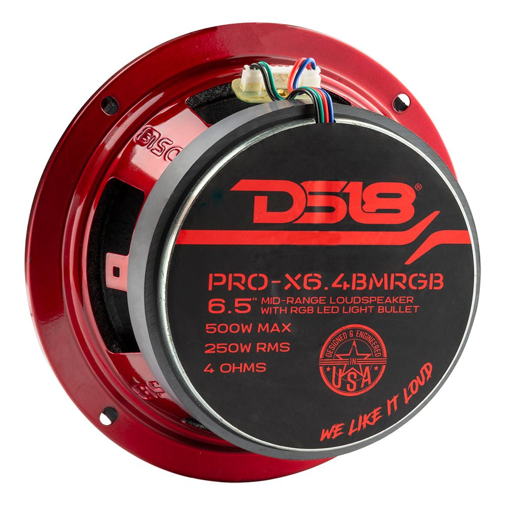 DS18 PRO-X6.4BMRGB PRO-X 6.5" Mid-Range Loudspeaker with RGB Light Bullet 250 Watts Rms 4-Ohm