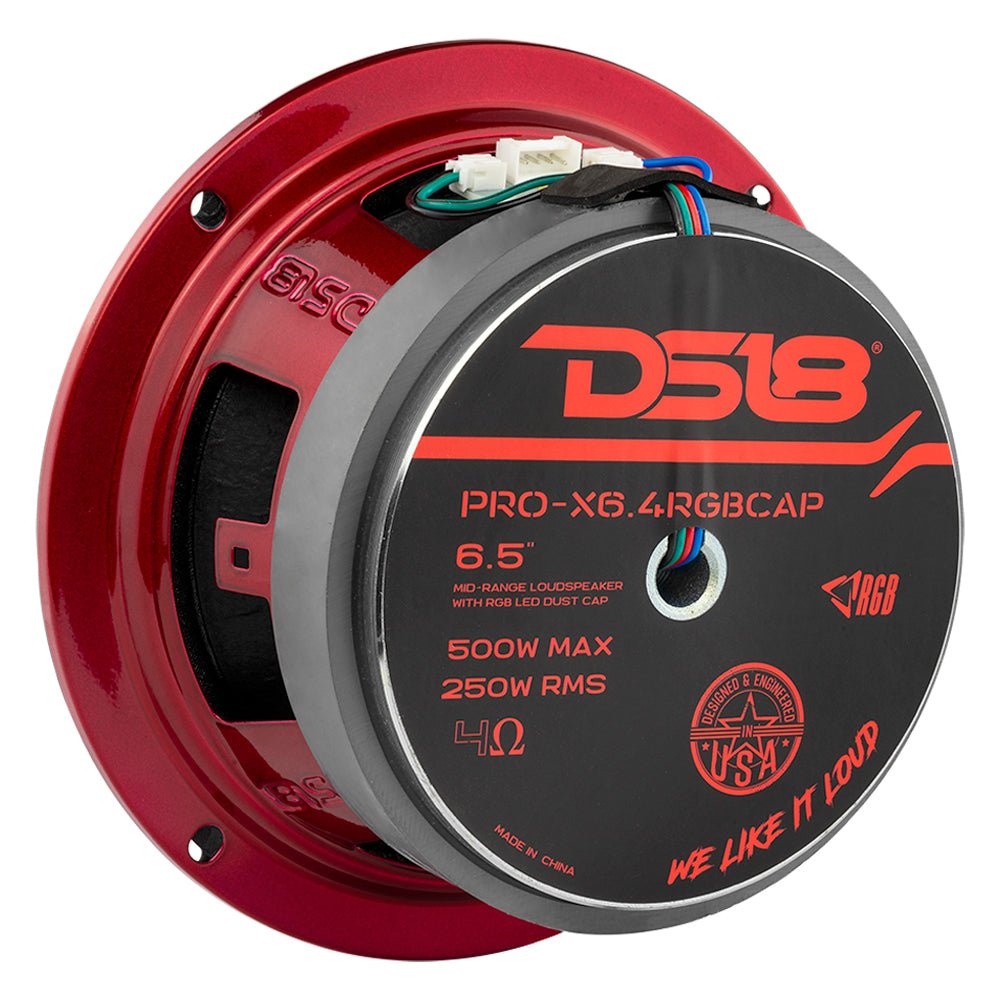 DS18 PRO-X6.4RGBCAP PRO-X 6.5" Mid-Range Loudspeaker with RGB Light Dust Cap 250 Watts Rms 4-Ohm