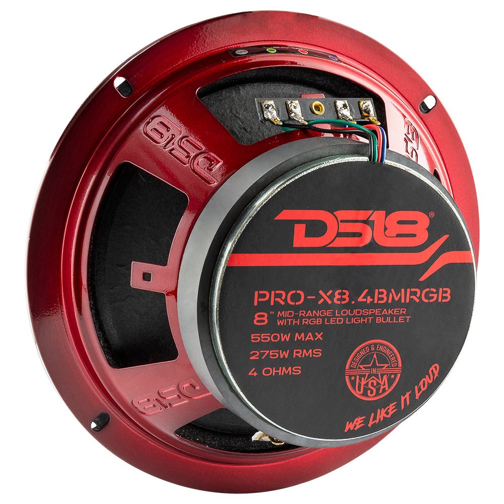 DS18 PRO-X8.4BMRGB PRO-X 8" Mid-Range Loudspeaker with RGB Light Bullet 275 Watts Rms 4-Ohm
