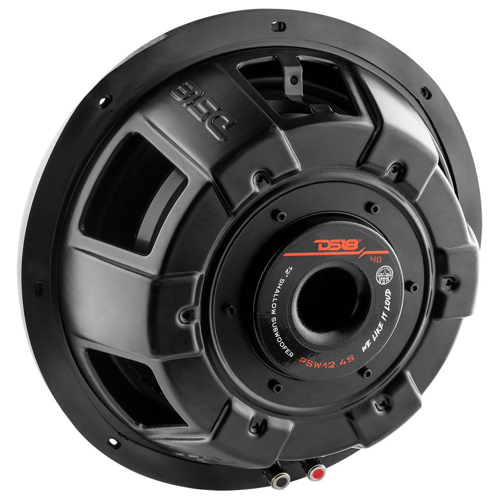 DS18 PSW12.4S PS Shallow-Mount Water Resistant 12" Subwoofer | 600W RMS Single Voice Coil 4-Ohm