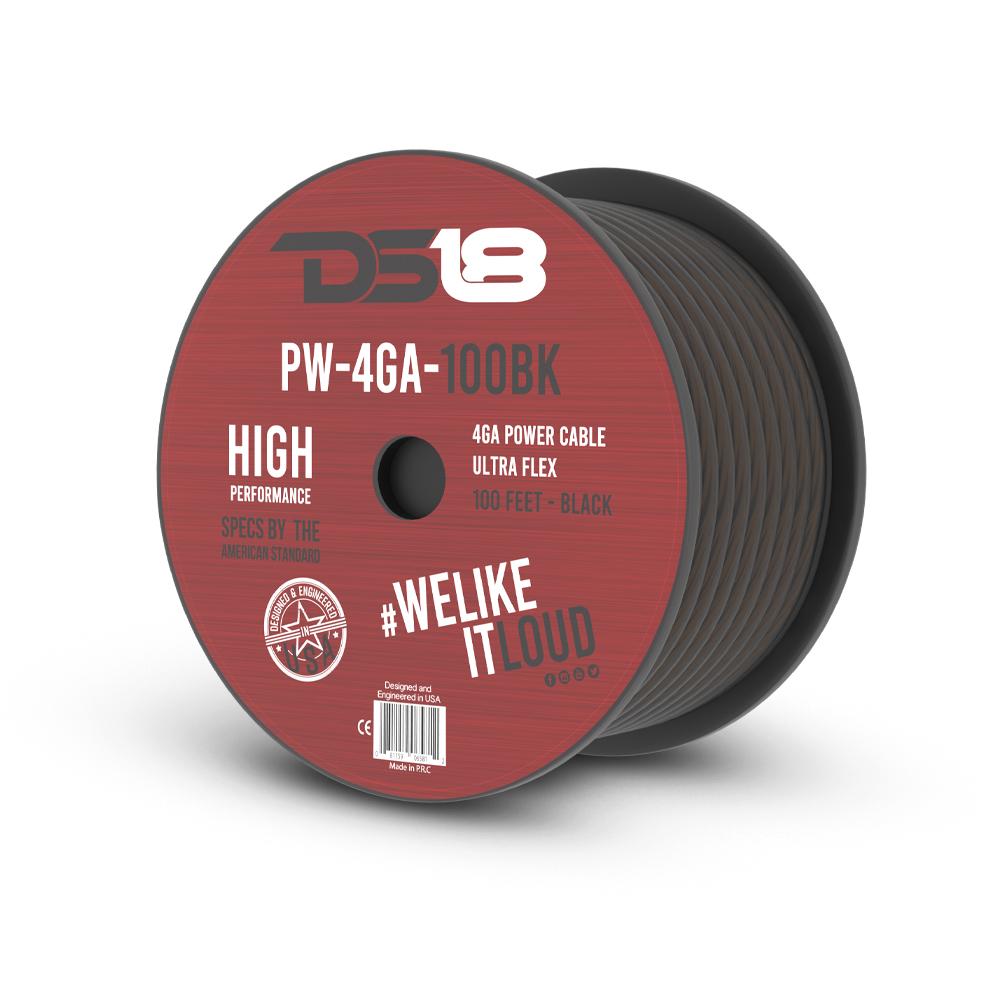 DS18 PW-4GA-100BK 4-GA CCA Ground, Power Cable, 100 Feet – Black