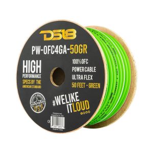 DS18 PW-OFC4GA-50GR PW-OFC4GA-50YGR 4-GA Ultra Flex 100% OFC Ground, Power Cable, 50 Feet, Green