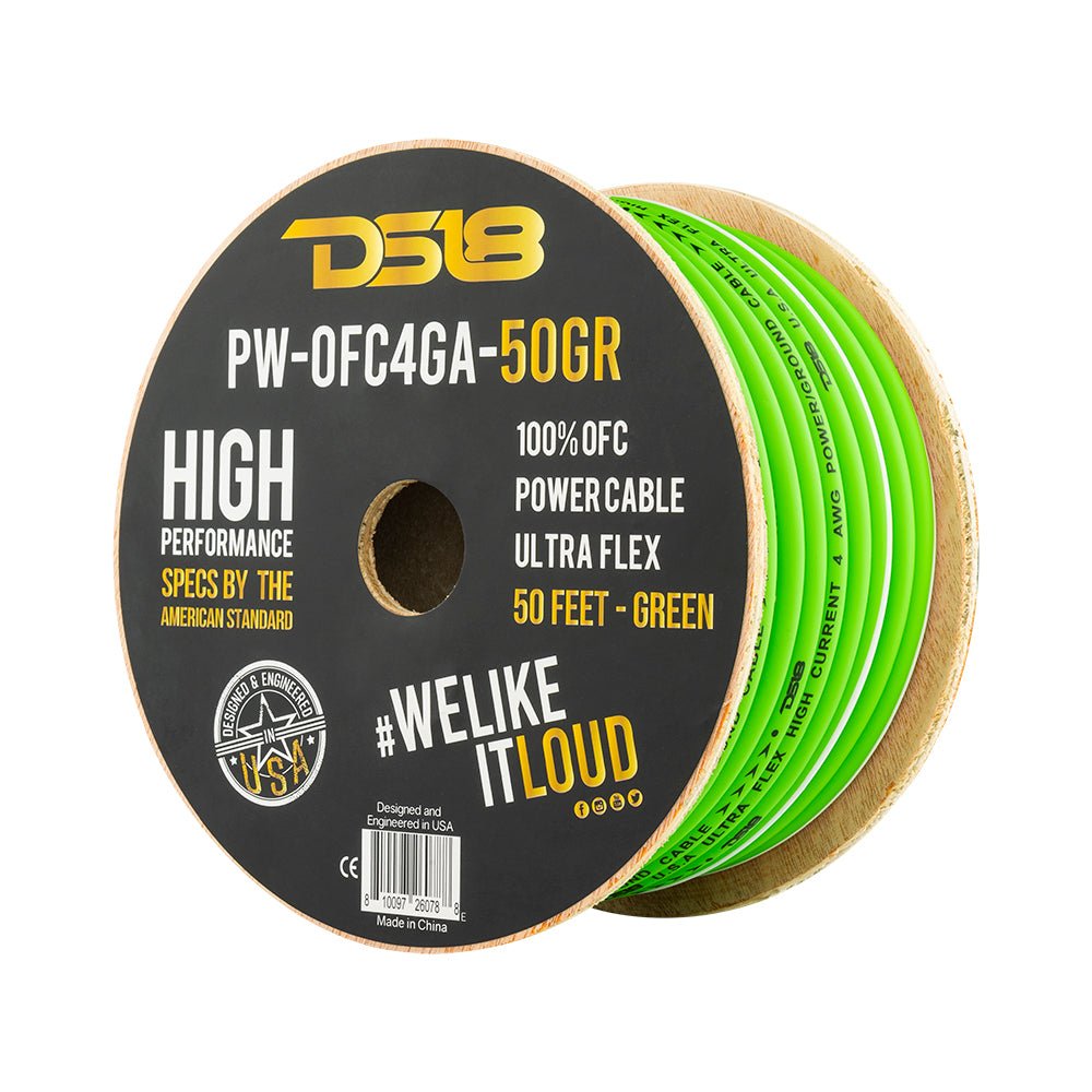 DS18 PW-OFC4GA-50BK 4-GA 100% OFC Ground, Power Cable, 50 Feet – Black