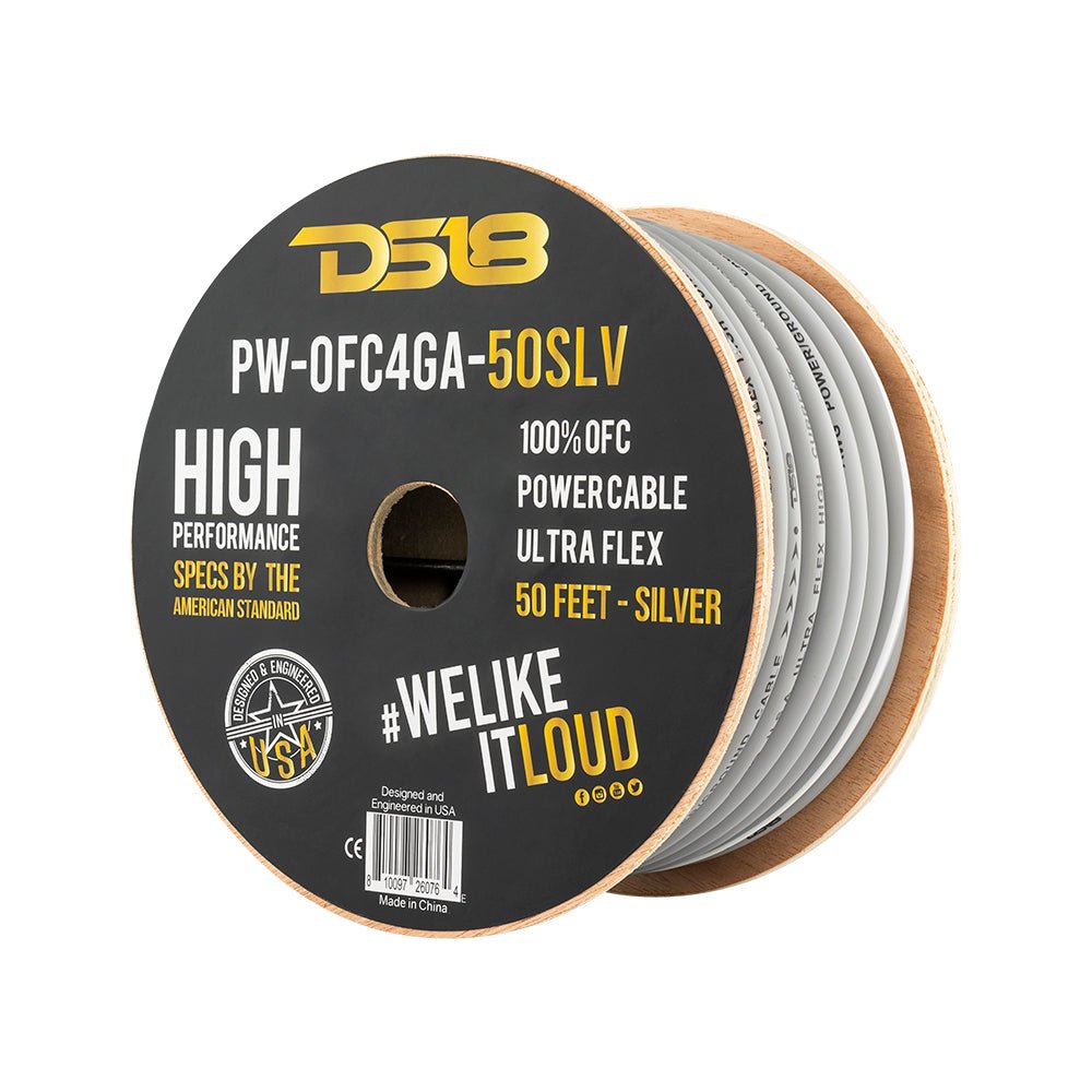 DS18 PW-OFC4GA-50BK 4-GA 100% OFC Ground, Power Cable, 50 Feet – Black