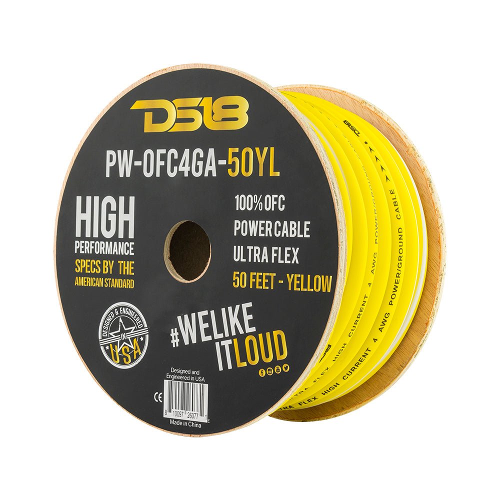 DS18 PW-OFC4GA-50YL 4-GA 100% OFC Ground, Power Cable, 50 Feet -Yellow