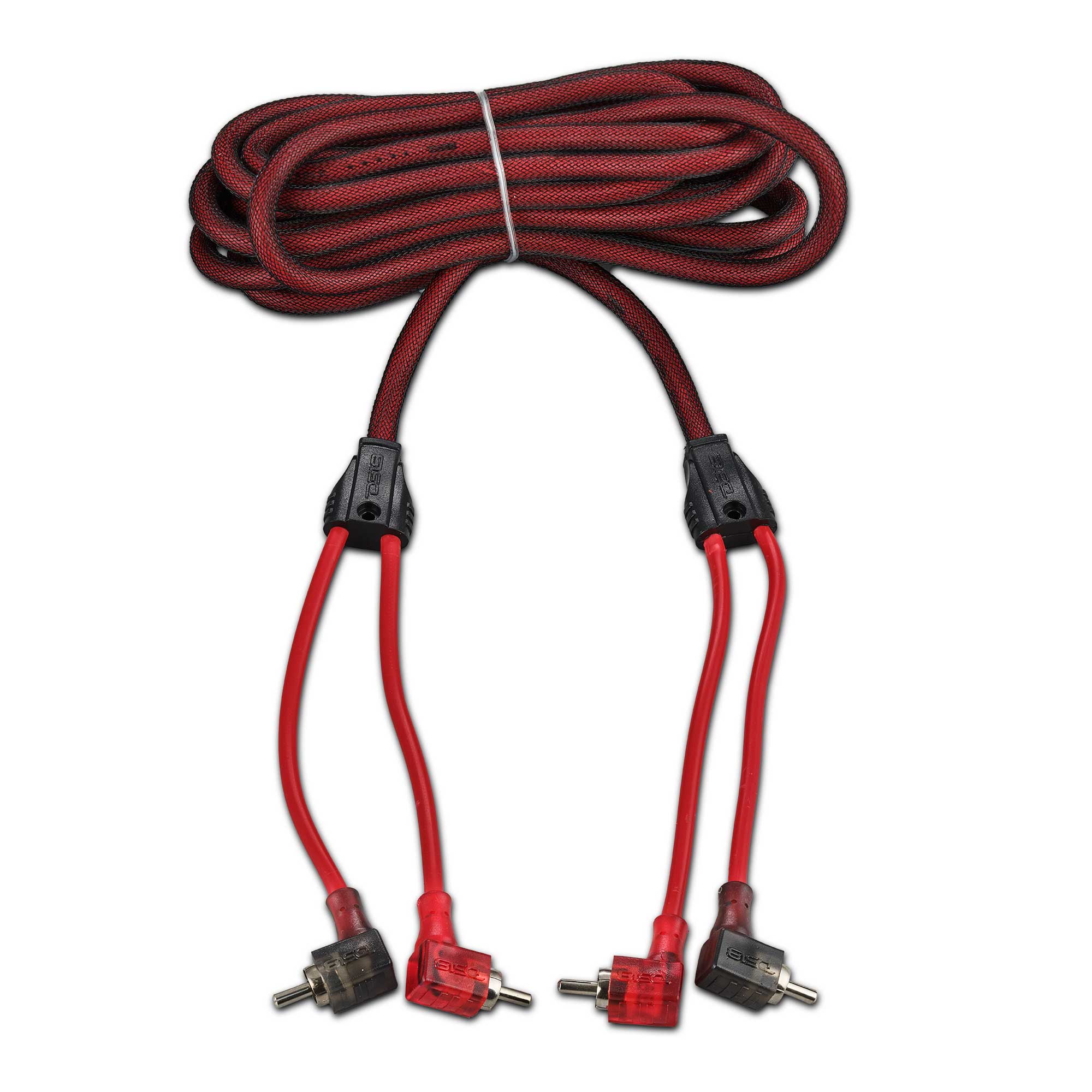 DS18 R16.L 100% OFC Ultra Flex 2-Channel RCA with 90 Degree Ends, Dual Twist Wire, Red Braided Jacket - 16 ft