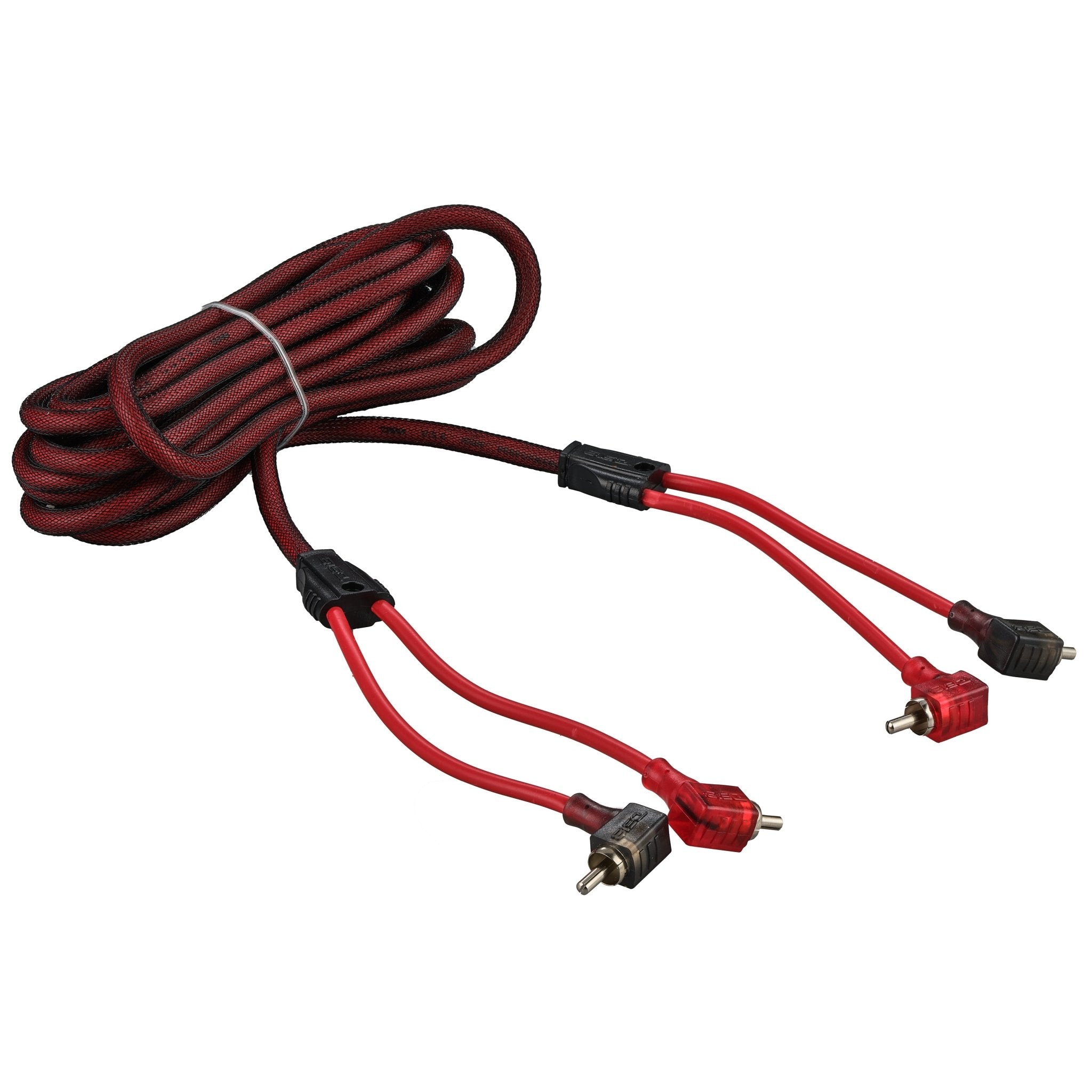 DS18 R16.L 100% OFC Ultra Flex 2-Channel RCA with 90 Degree Ends, Dual Twist Wire, Red Braided Jacket - 16 ft