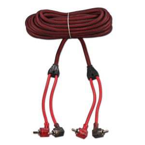 DS18 R20.L 100% OFC Ultra Flex 2-Channel RCA with 90 Degree Ends, Dual Twist Wire, Red Braided Jacket - 20 ft