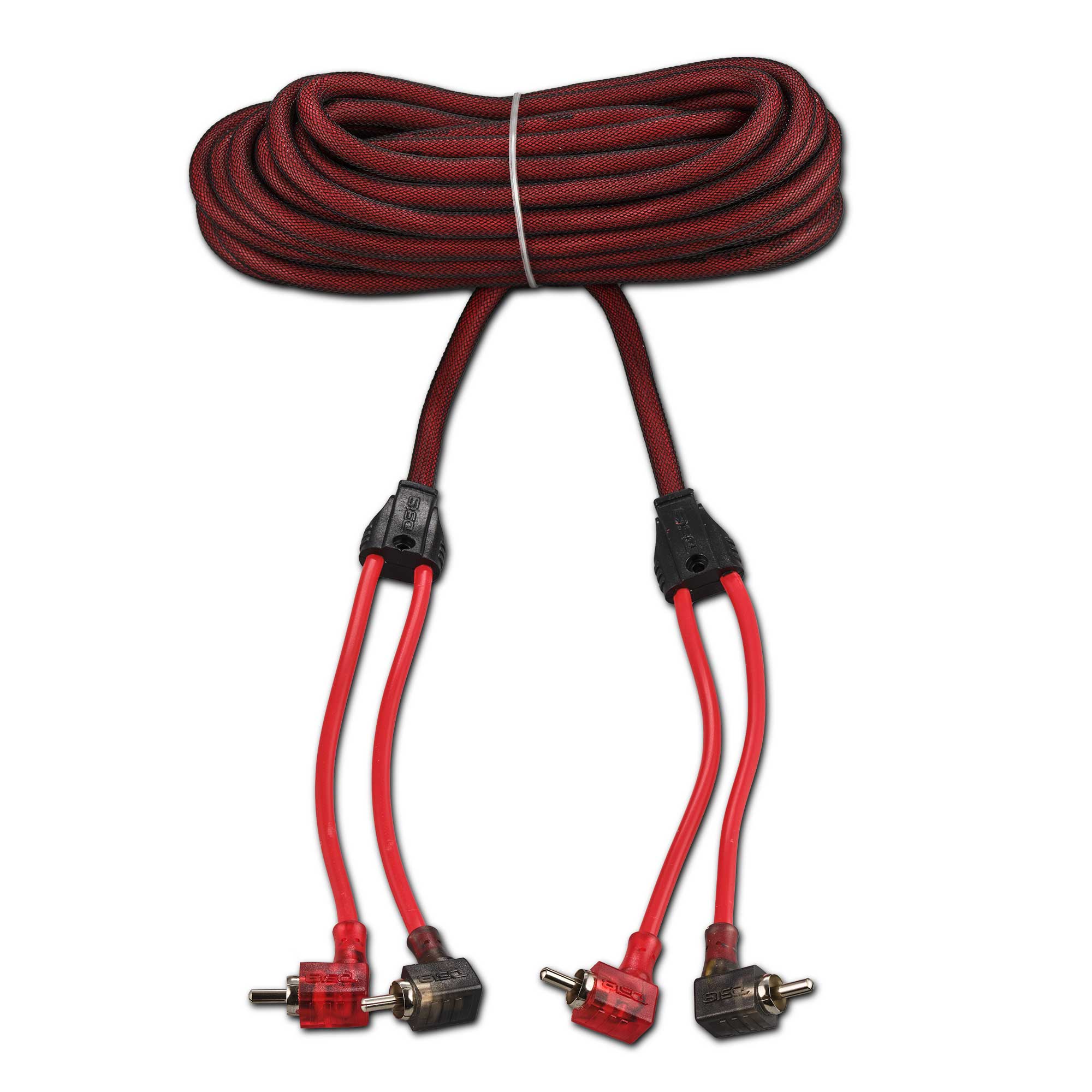 DS18 R20.L 100% OFC Ultra Flex 2-Channel RCA with 90 Degree Ends, Dual Twist Wire, Red Braided Jacket - 20 ft