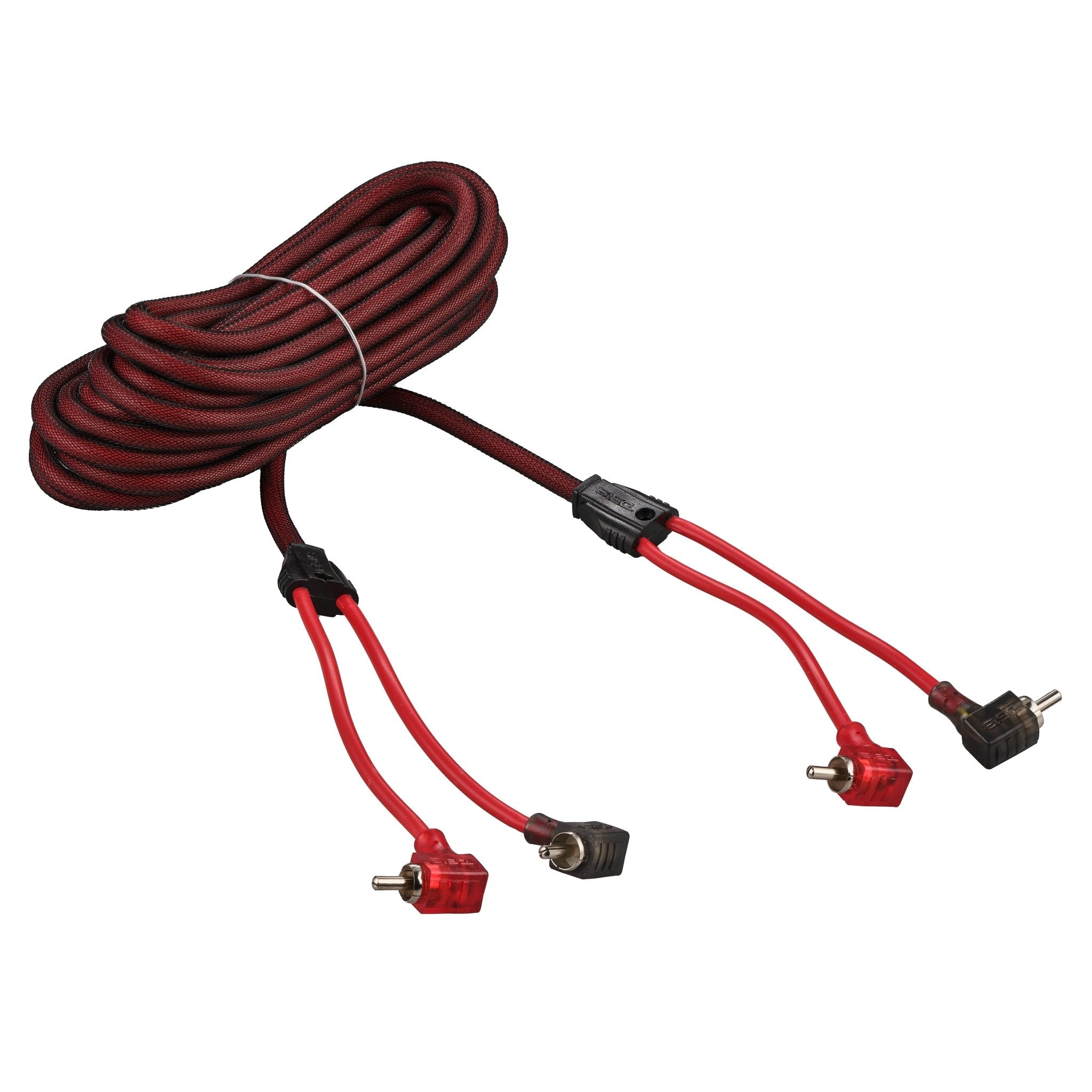 DS18 R20.L 100% OFC Ultra Flex 2-Channel RCA with 90 Degree Ends, Dual Twist Wire, Red Braided Jacket - 20 ft