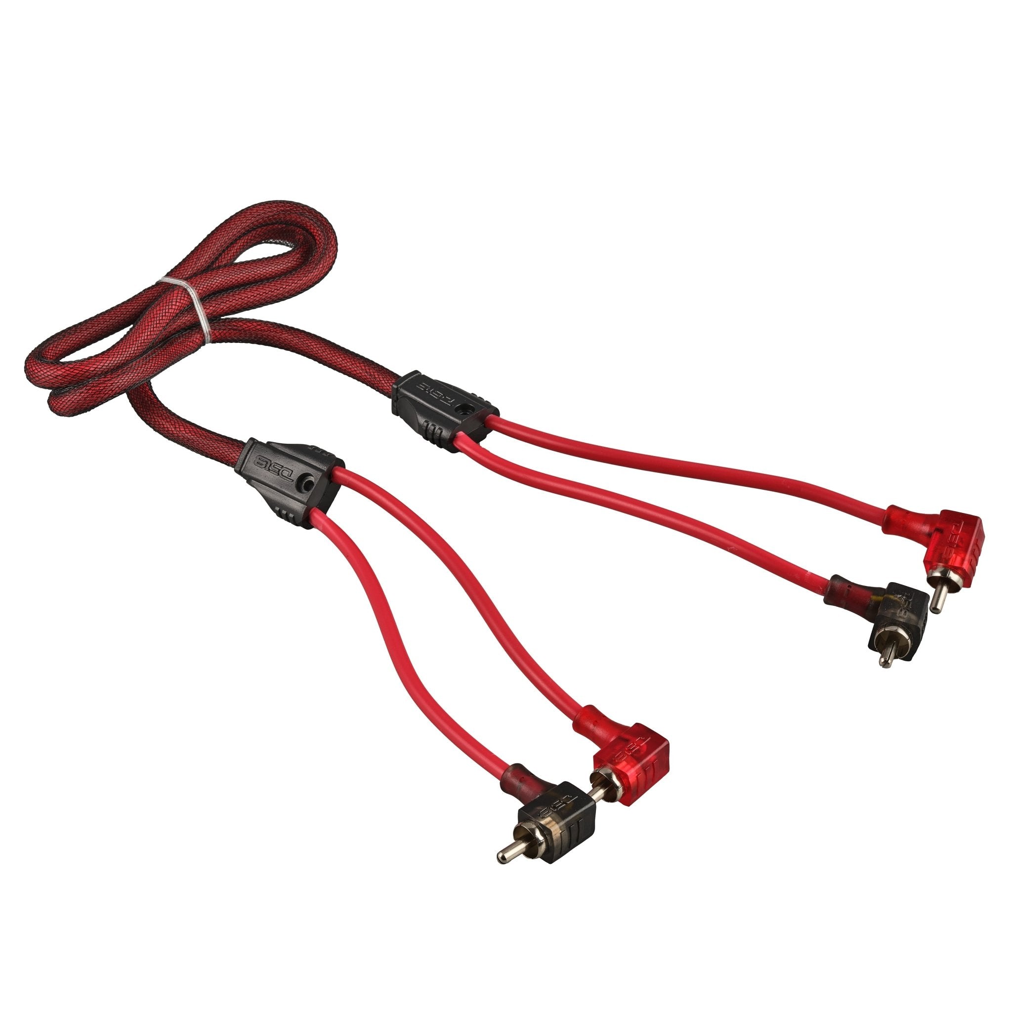 DS18 R3.L 100% OFC Ultra Flex 2-Channel RCA with 90 Degree Ends, Dual Twist Wire, Red Braided Jacket - 3 ft
