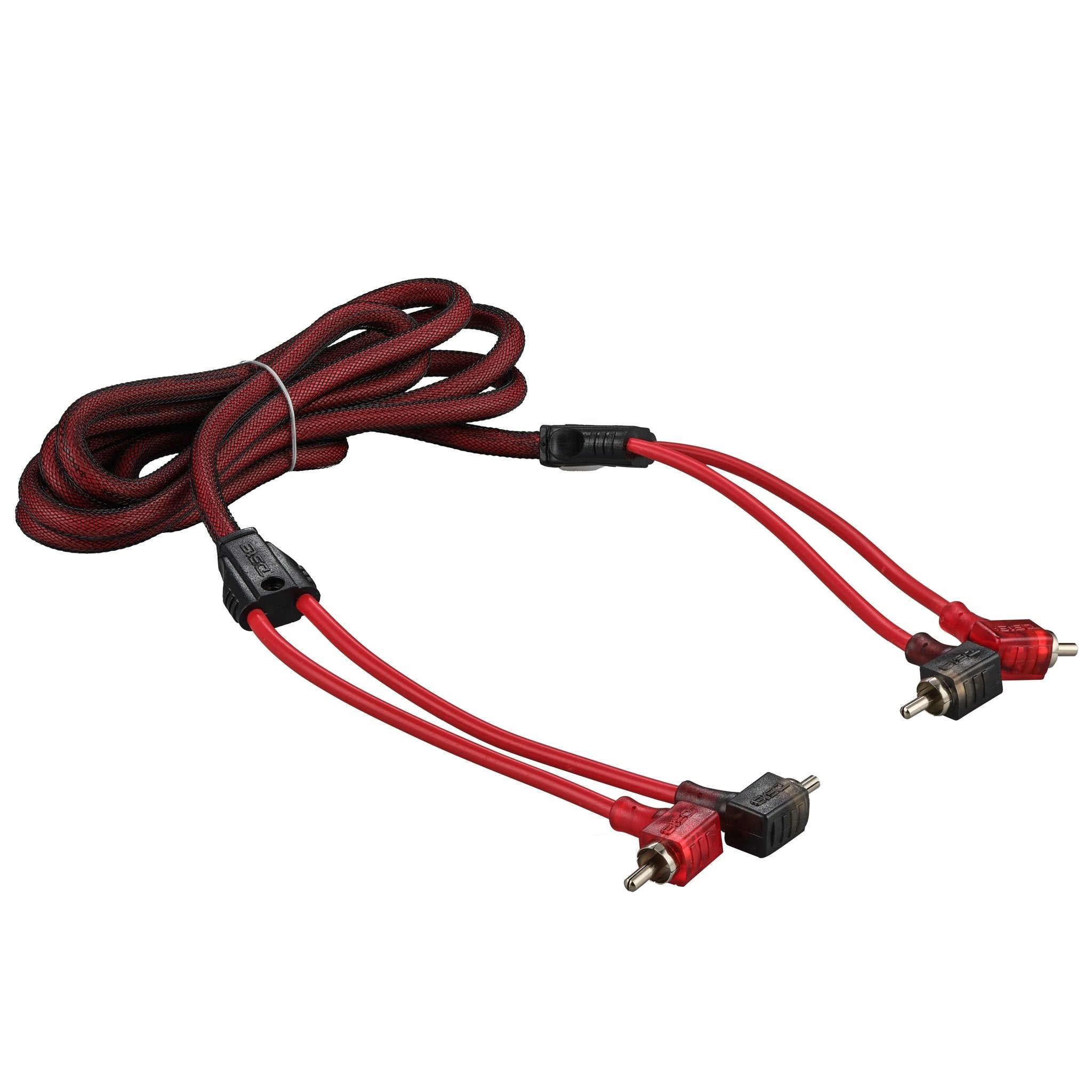 DS18 R6.L 100% OFC Ultra Flex 2-Channel RCA with 90 Degree Ends, Dual Twist Wire, Red Braided Jacket - 6 ft