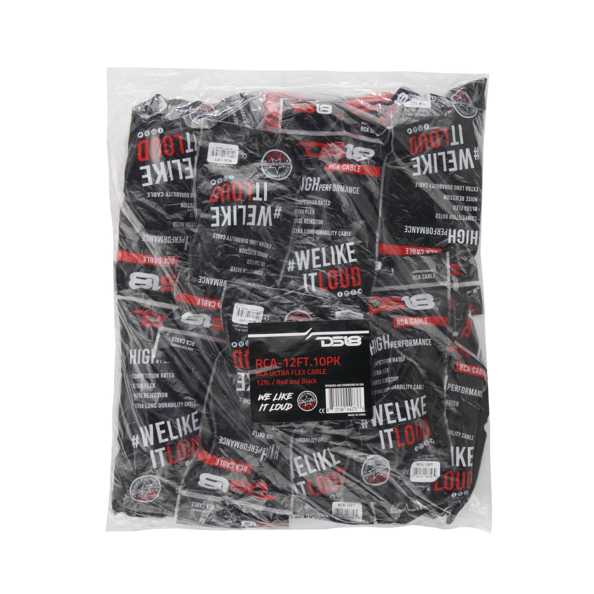 DS18 RCA-12FT.10PK 12 ft Ultra Flex 100% OFC RCA Cable Wire – 10-Pack