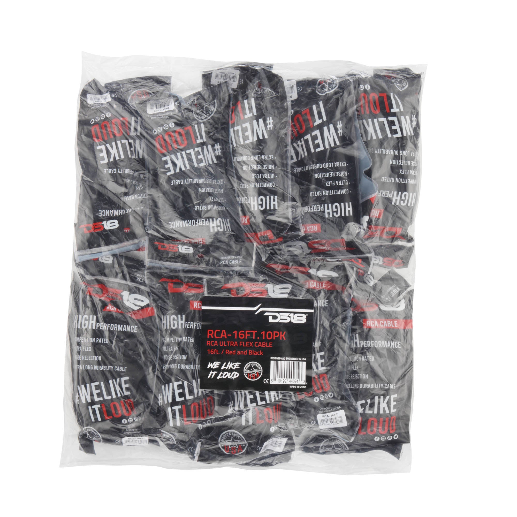 DS18 RCA-16FT.10PK 16 ft Ultra Flex 100% OFC RCA Cable Wire – 10-Pack