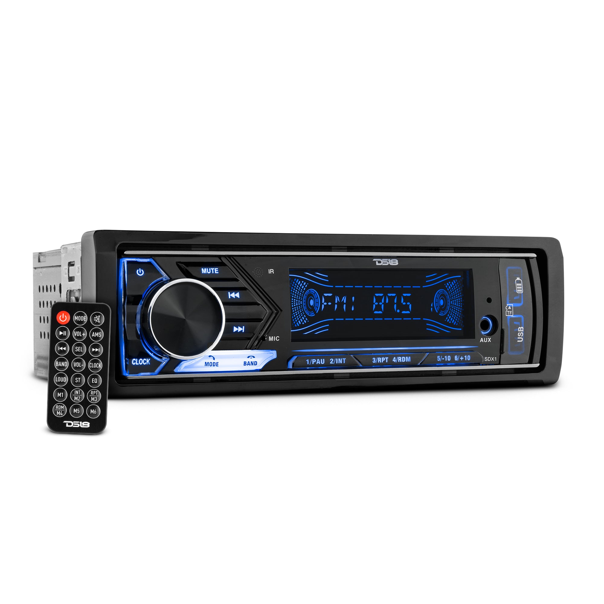 DS18 SDX1 Single-DIN Digital Media Receiver Mech-Less Player, Bluetooth, Dual USB ,7 Volt Preouts