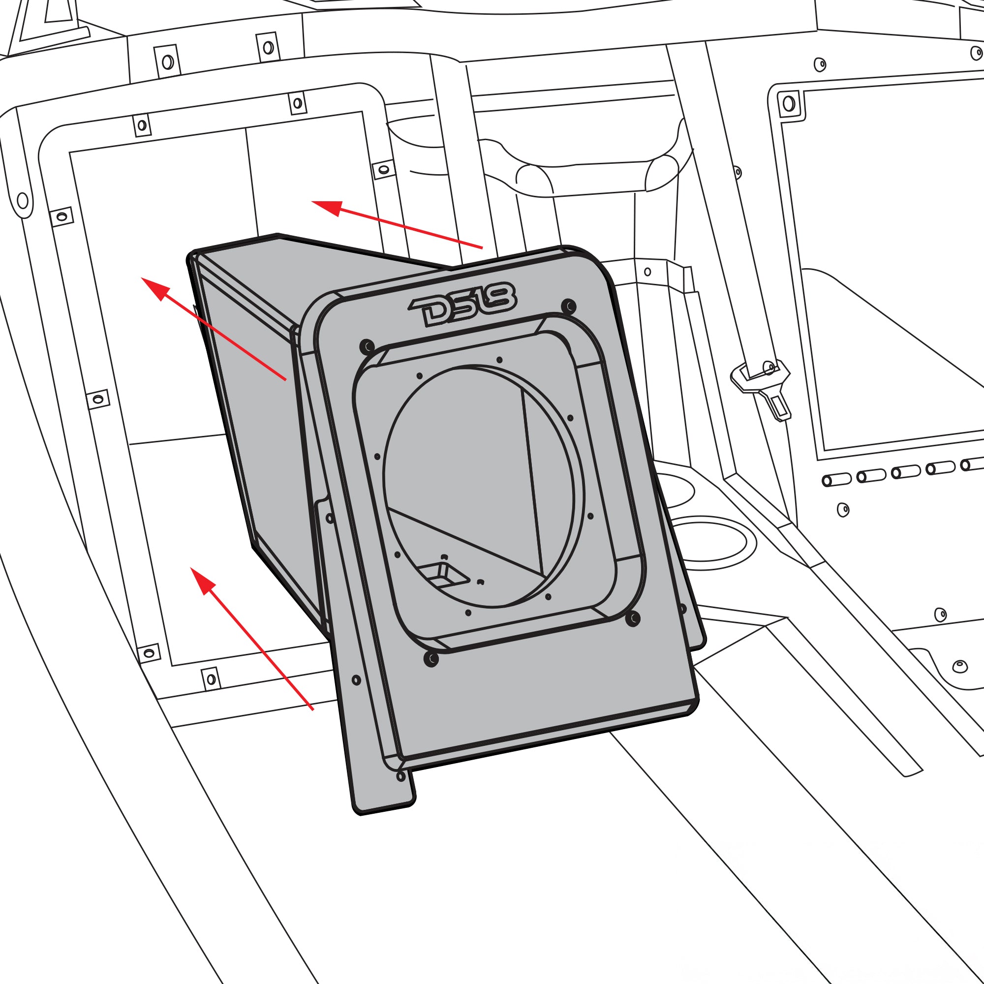 DS18 SLG-RSUB10XL Polaris Slingshot Rear Sealed 10" Subwoofer Enclosure | Fits Either Passenger or Driver Side | 2015 - Current