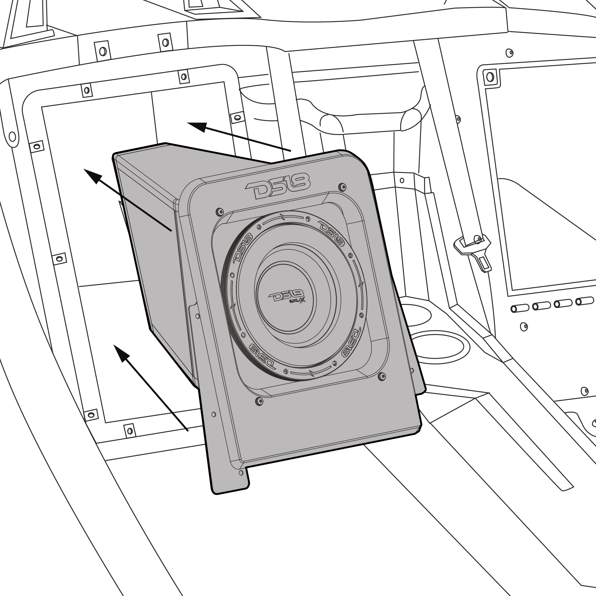 DS18 SLG-RSUB10XLLD Polaris Slingshot Loaded Rear Sealed 10" Subwoofer Enclosure | Fits Either Passenger or Driver Side | 2015 - Current
