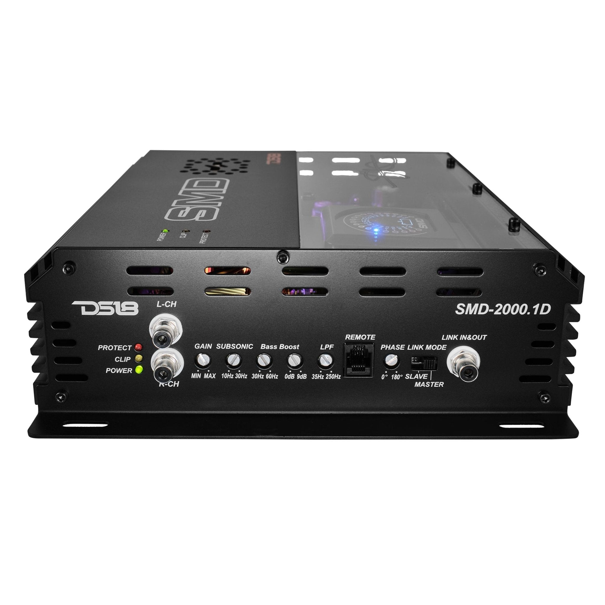 DS18 SMD-2000.1D SMD Monoblock Amplifier with VM-1 Voltmeter and Digital LED Lights 2000W RMS at 1-ohm - Steve Meade Designs