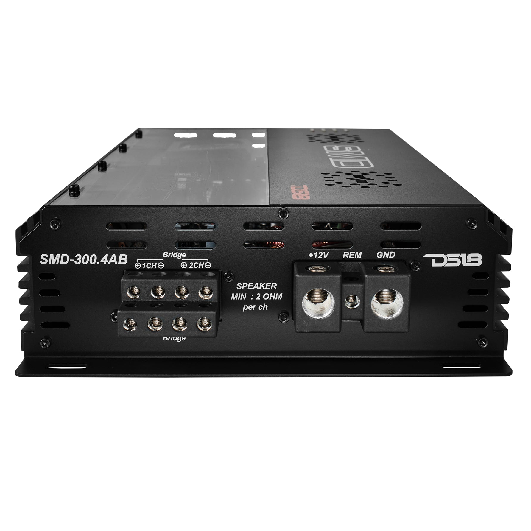 DS18 SMD-300.4AB SMD 4-Channel Class AB Amplifier with VM-1 Voltmeter and Digital LED Lights 4 x 300W at 2-Ohm - Steve Meade Designs