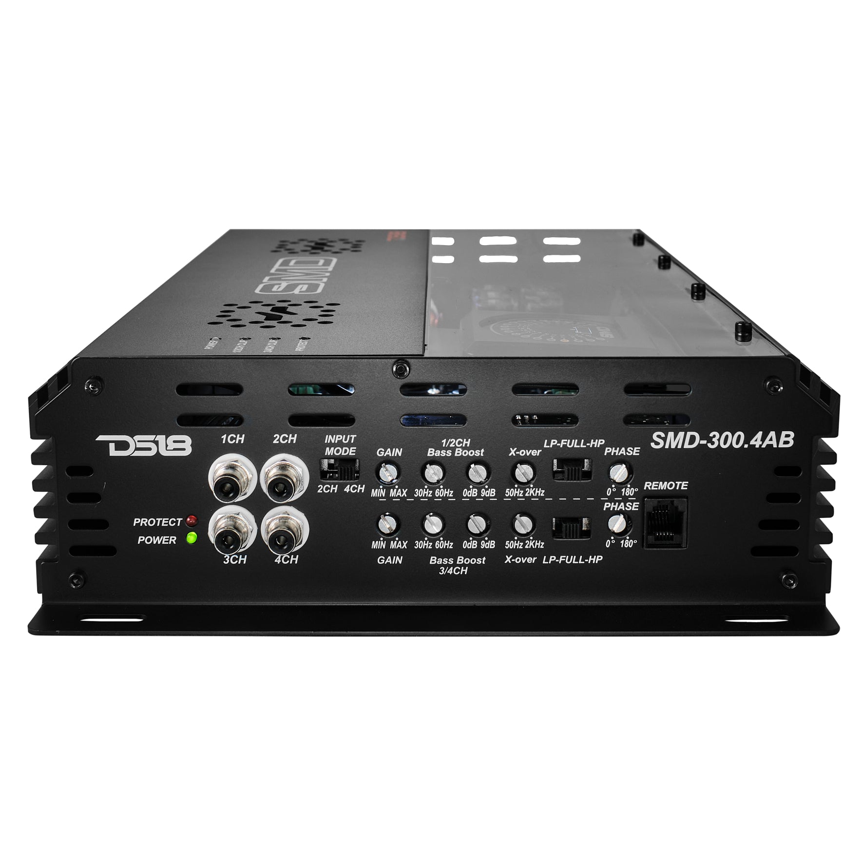DS18 SMD-300.4AB SMD 4-Channel Class AB Amplifier with VM-1 Voltmeter and Digital LED Lights 4 x 300W at 2-Ohm - Steve Meade Designs