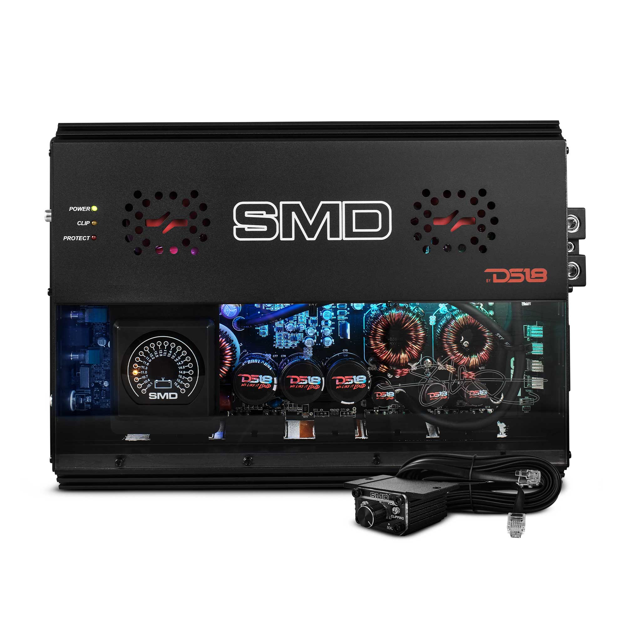 DS18 SMD-3000.1D SMD Monoblock Amplifier with VM-1 Voltmeter and Digital LED Lights 3000W RMS at 1-ohm - Steve Meade Designs