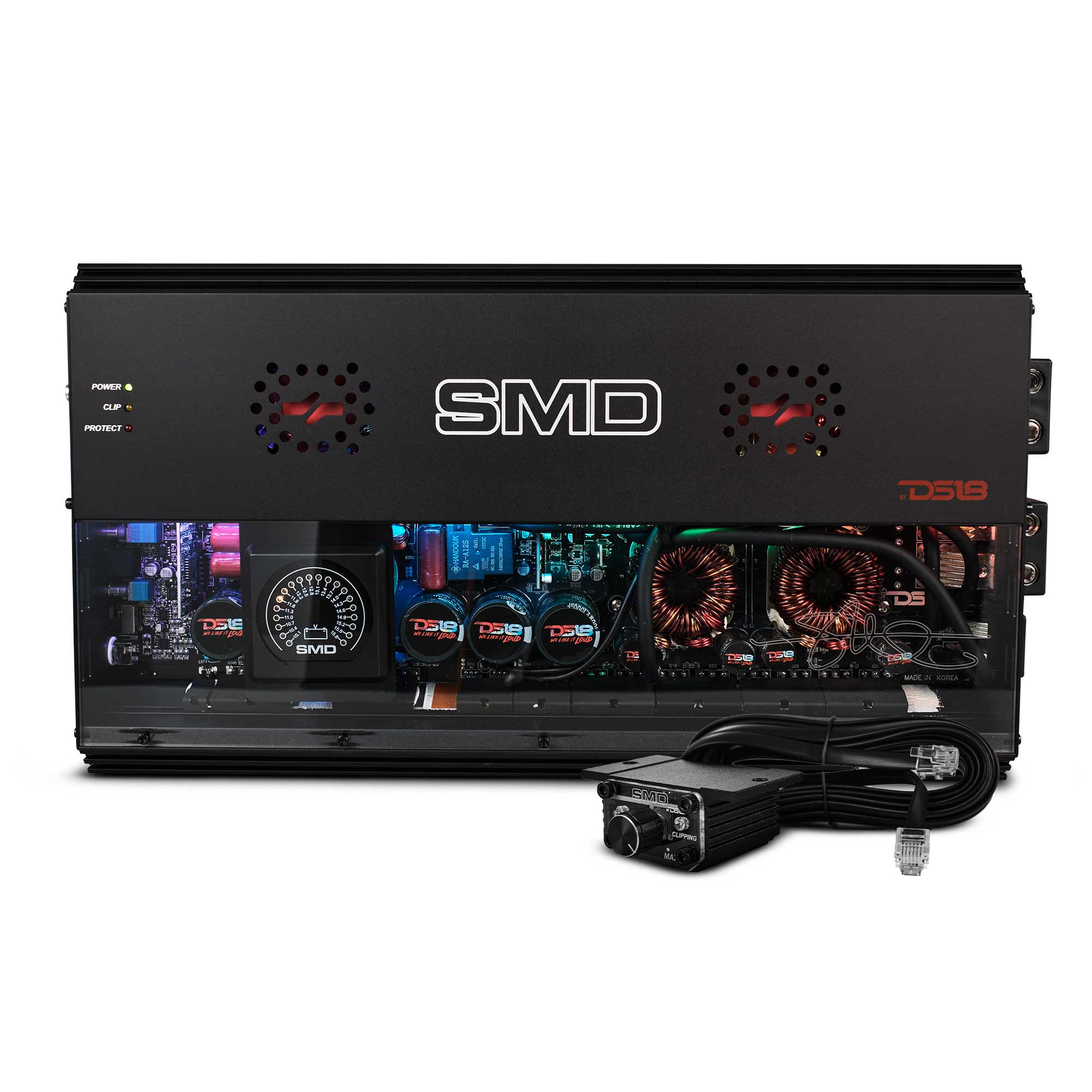 DS18 SMD-5000.1D SMD Monoblock Amplifier with VM-1 Voltmeter and Digital LED Lights 5000W RMS at 1-ohm - Steve Meade Designs