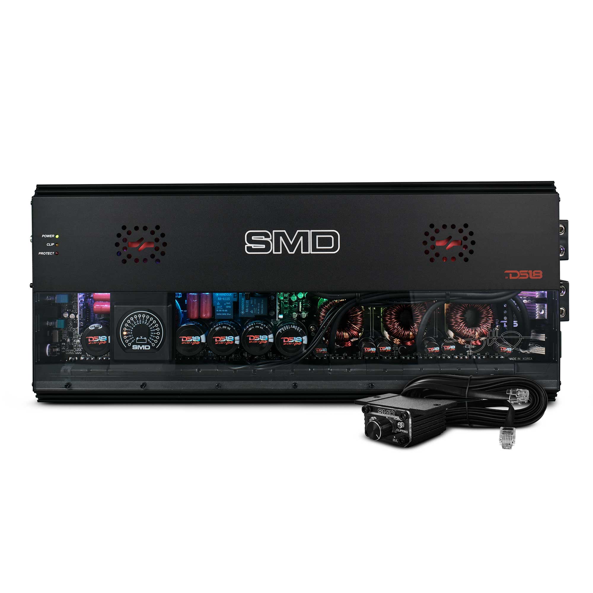 DS18 SMD-8500.1D SMD Monoblock Amplifier with VM-1 Voltmeter and Digital LED Lights 8500W RMS at 1-ohm - Steve Meade Designs