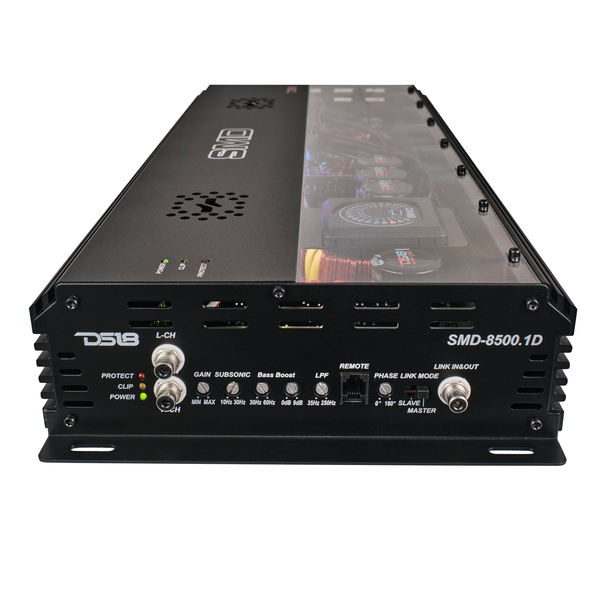 DS18 SMD-8500.1D SMD Monoblock Amplifier with VM-1 Voltmeter and Digital LED Lights 8500W RMS at 1-ohm - Steve Meade Designs