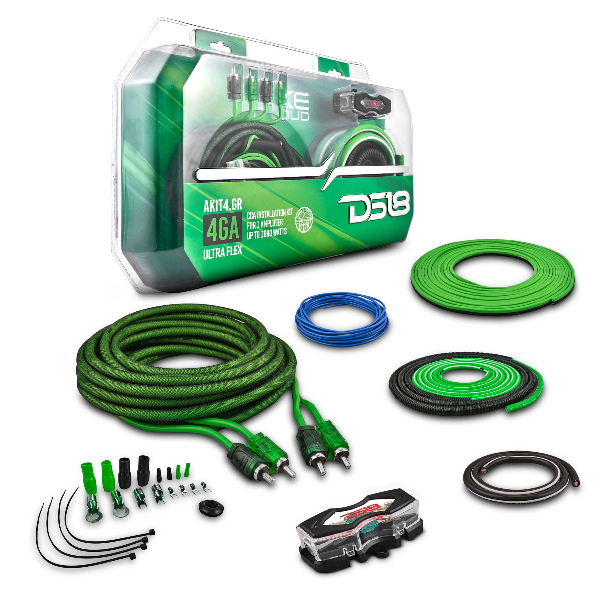 DS18 AKIT4.GR 4-GA Amplifier Installation Wiring Kit - Green