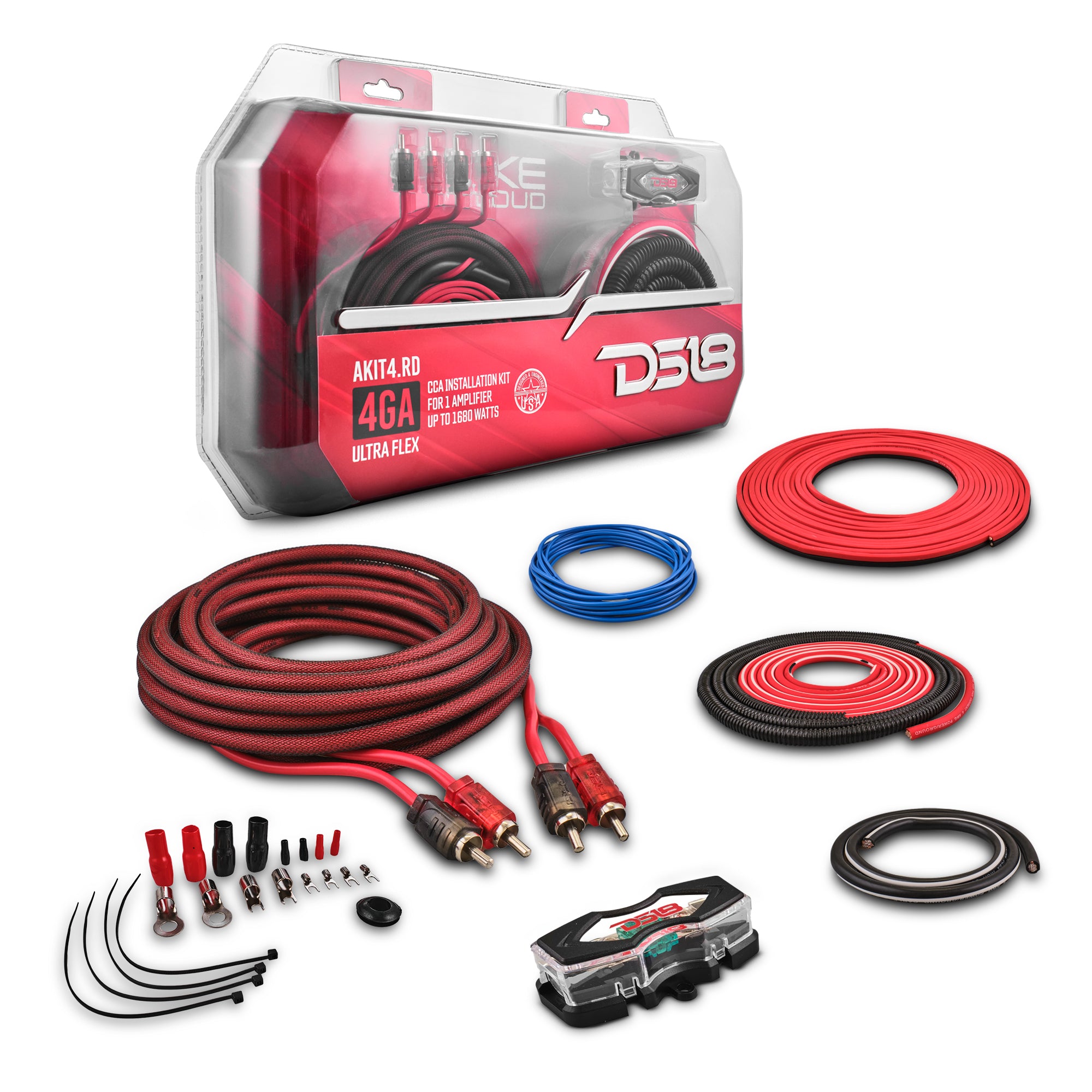 DS18 AKIT4.RD 4-GA Amplifier Installation Wiring Kit - Red