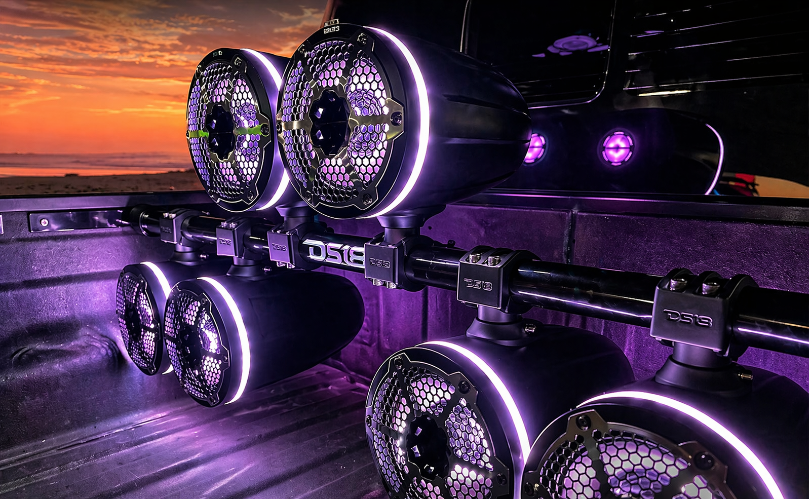 DS18 JT-TUBE/BK Jeep Gladiator JT Bed-Mounted Speaker Tower Bar | Adjustable Width | 2” Tube | Multi-Speaker Setup (Up to 8)