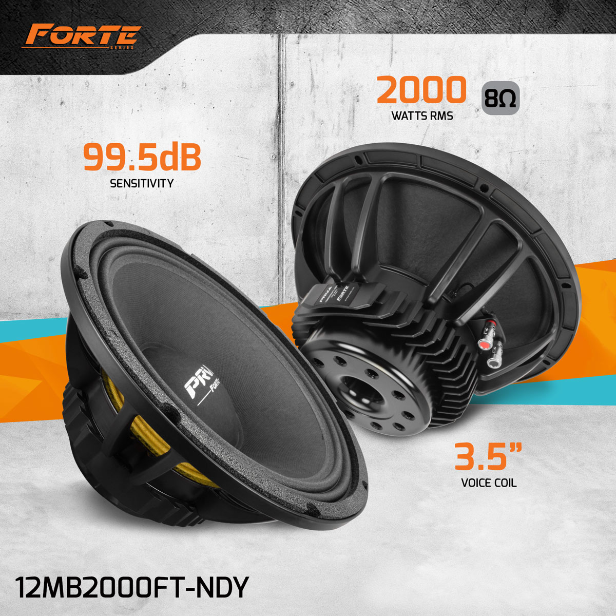 PRV 12 inch 8 Ohm Forte Series Neodymium MidBass Speaker PRV-12MB2000FT-NDY - Image 2