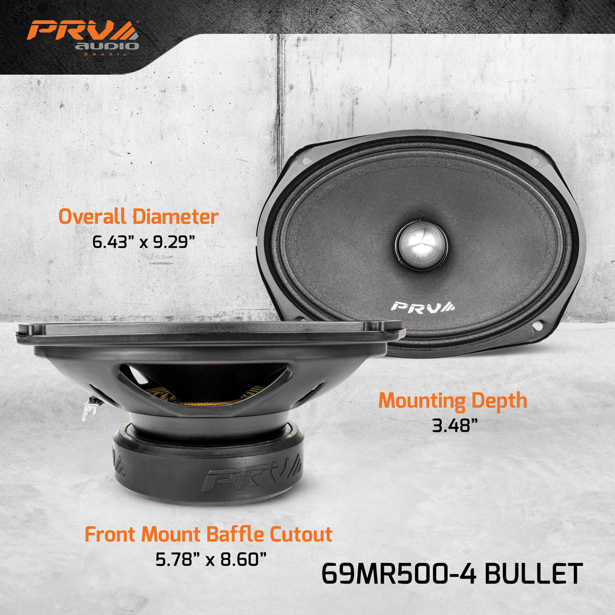 PRV 6x9 inch 4 Ohm Bullet Mid Range Speaker PRV-69MR500-4BULLET - Image 4