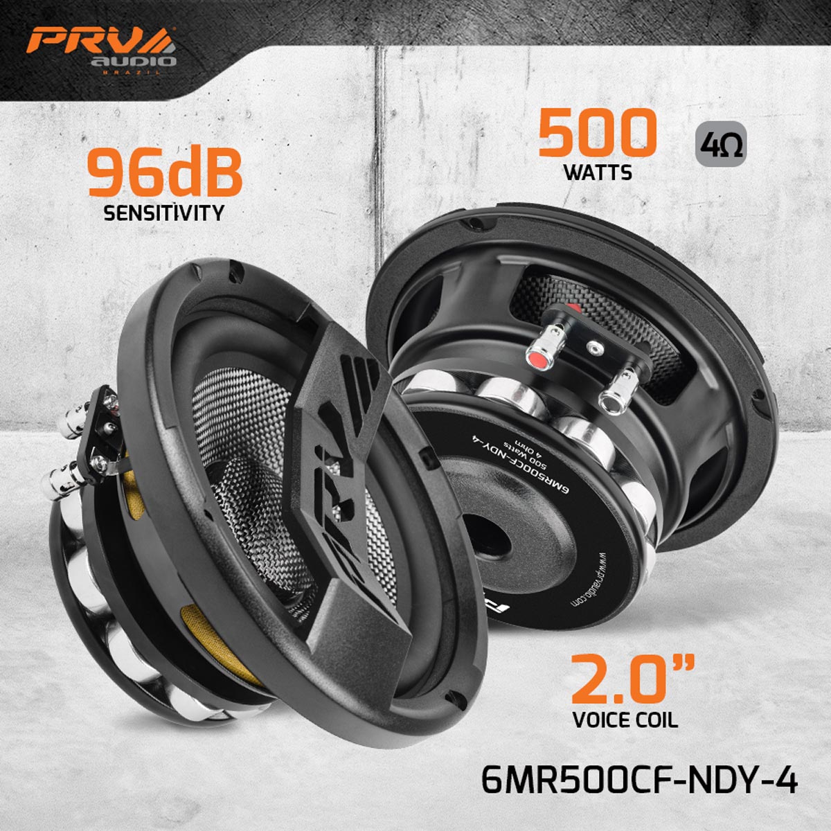 PRV 6.5 inch 4 Ohm Carbon Fiber Neodymium Mid Range Speakers PAIR PRV-6MR500CF-NDY-4 - Image 2