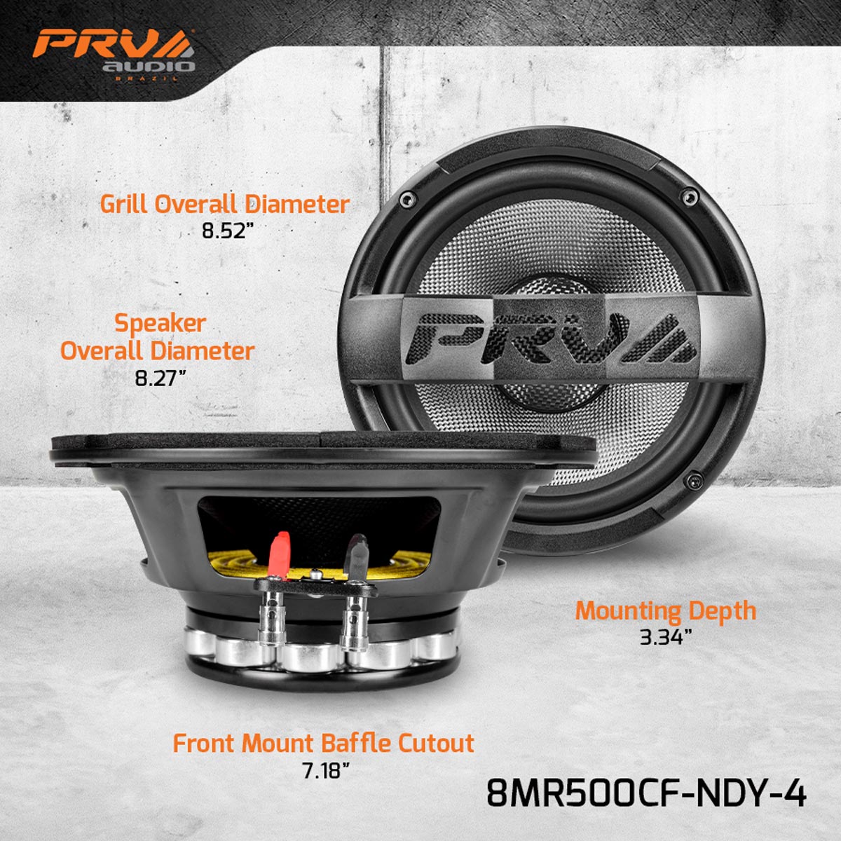 PRV 8 inch 4 Ohm Carbon Fiber Neodymium Mid Range Speakers PAIR PRV-8MR500CF-NDY-4 - Image 4