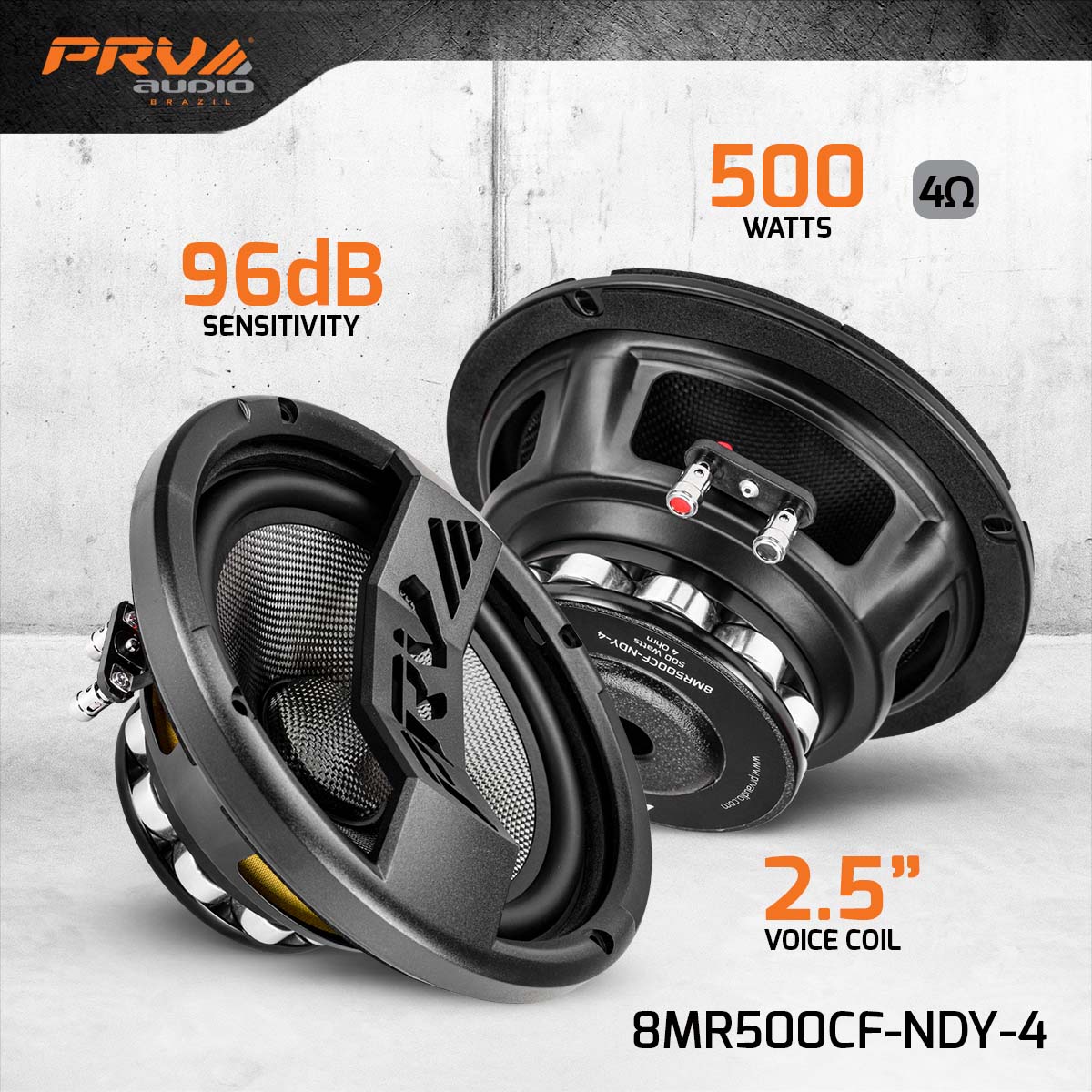 PRV 8 inch 4 Ohm Carbon Fiber Neodymium Mid Range Speakers PAIR PRV-8MR500CF-NDY-4 - Image 2