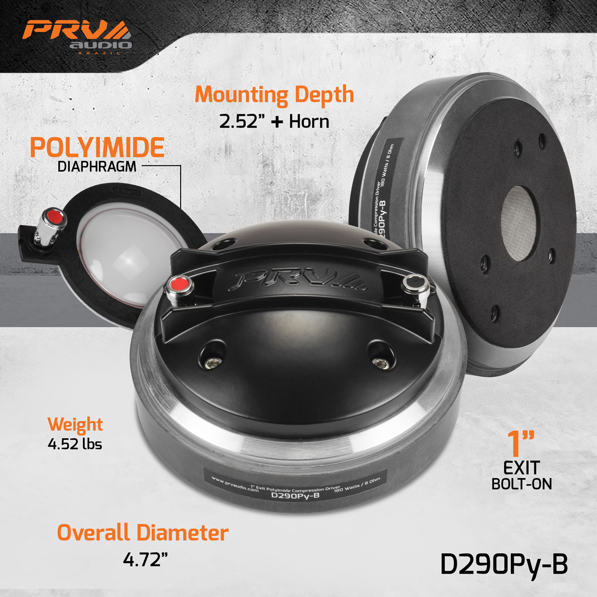 PRV 1 inch Exit Polyimide Compression Driver Bolt-On 8 Ohm PRV-D290Py-B - Image 4