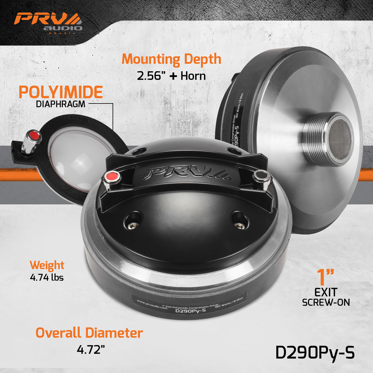 PRV 1 inch Exit Polyimide Compression Driver Screw-On 8 Ohm PRV-D290Py-S - Image 4