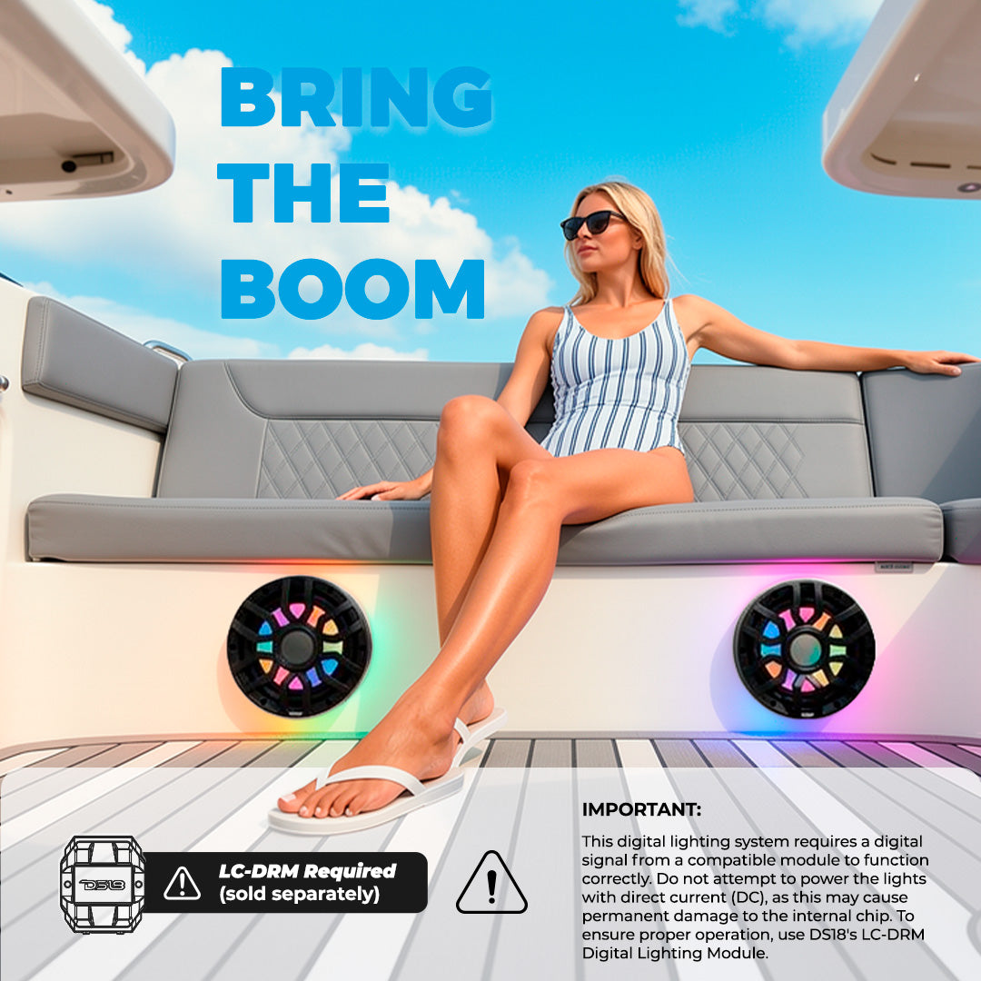 DS18 NXL-IQ10.2SUB/BK 10" NXL-iQ Marine Subwoofer with Digital LED Lights - 500W RMS 2-Ohm SVC, Black - Image 8