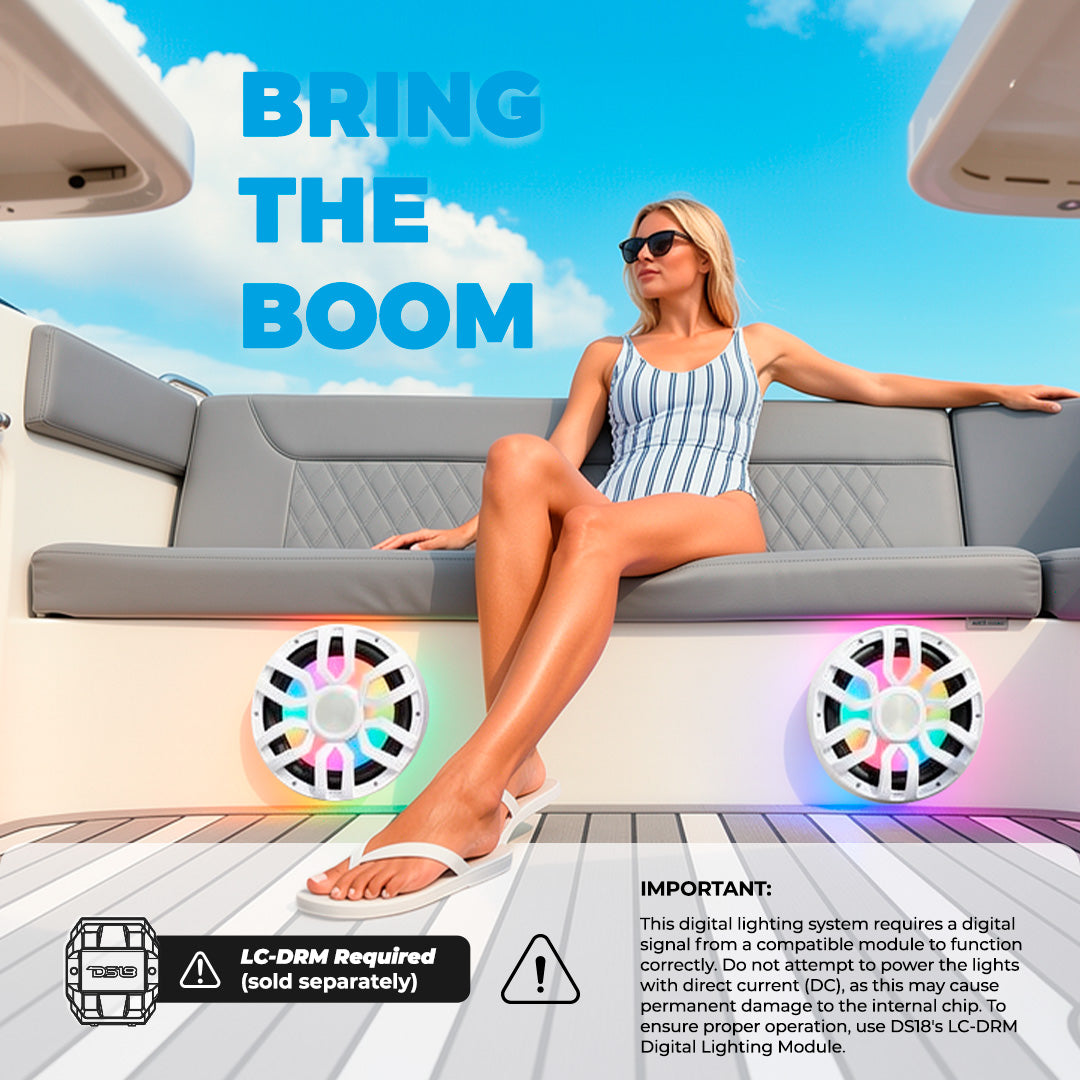 DS18 NXL-IQ12.2SUB/WH 12" NXL-iQ Marine Subwoofer with Digital LED Lights - 600W RMS 2-Ohm SVC, White - Image 8
