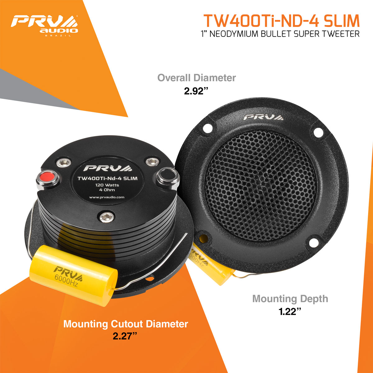 PRV 1 inch 4 Ohm Neodymium Bullet Super Tweeter SLIM PAIR PRV-TW400Ti-Nd-4SLIM - Image 4