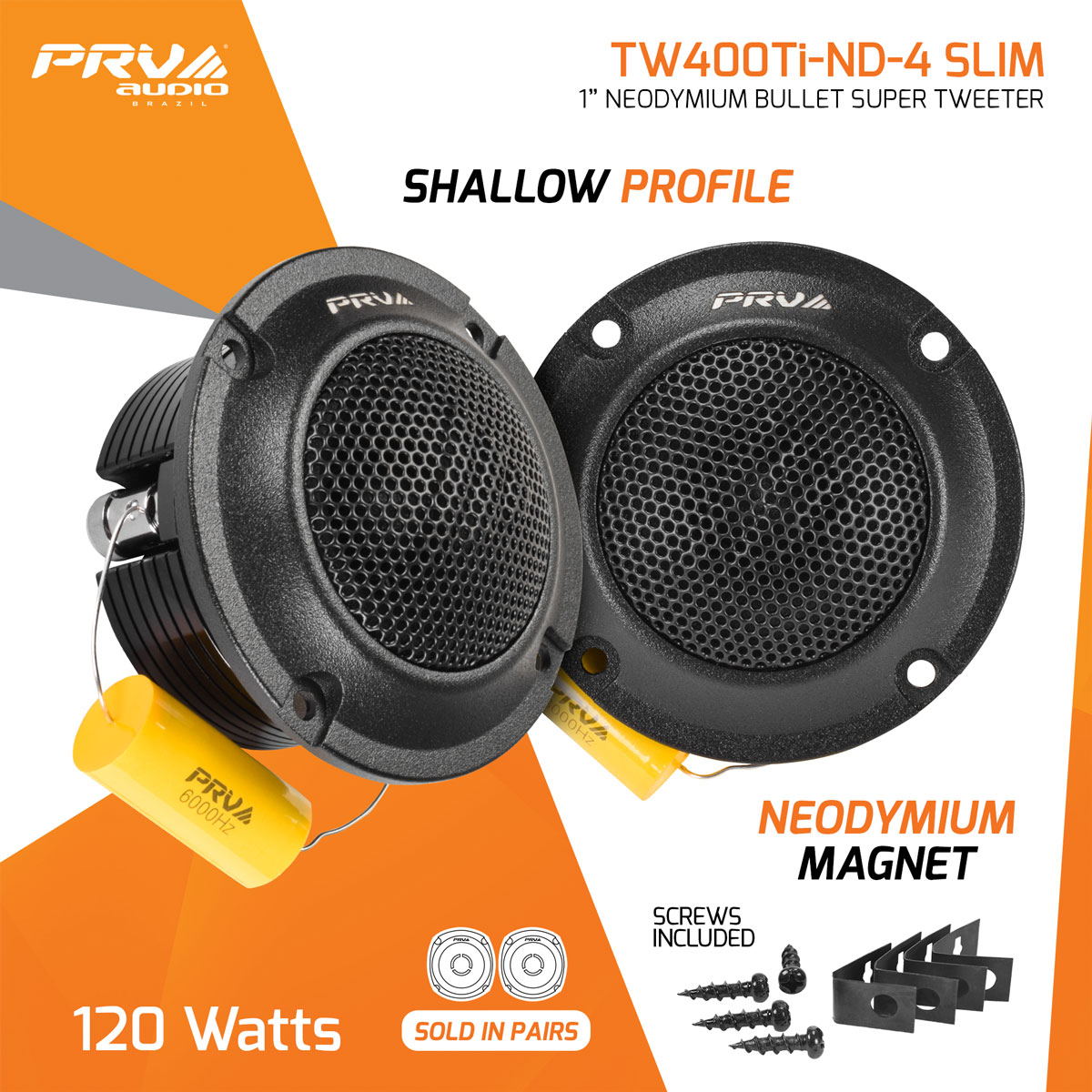 PRV 1 inch 4 Ohm Neodymium Bullet Super Tweeter SLIM PAIR PRV-TW400Ti-Nd-4SLIM - Image 2